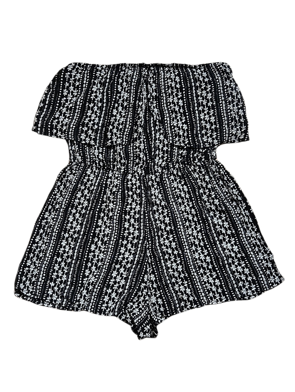 Free People Rosa Black & Cream Strapless Floral Ruffle Rayon Shorts Romper Small